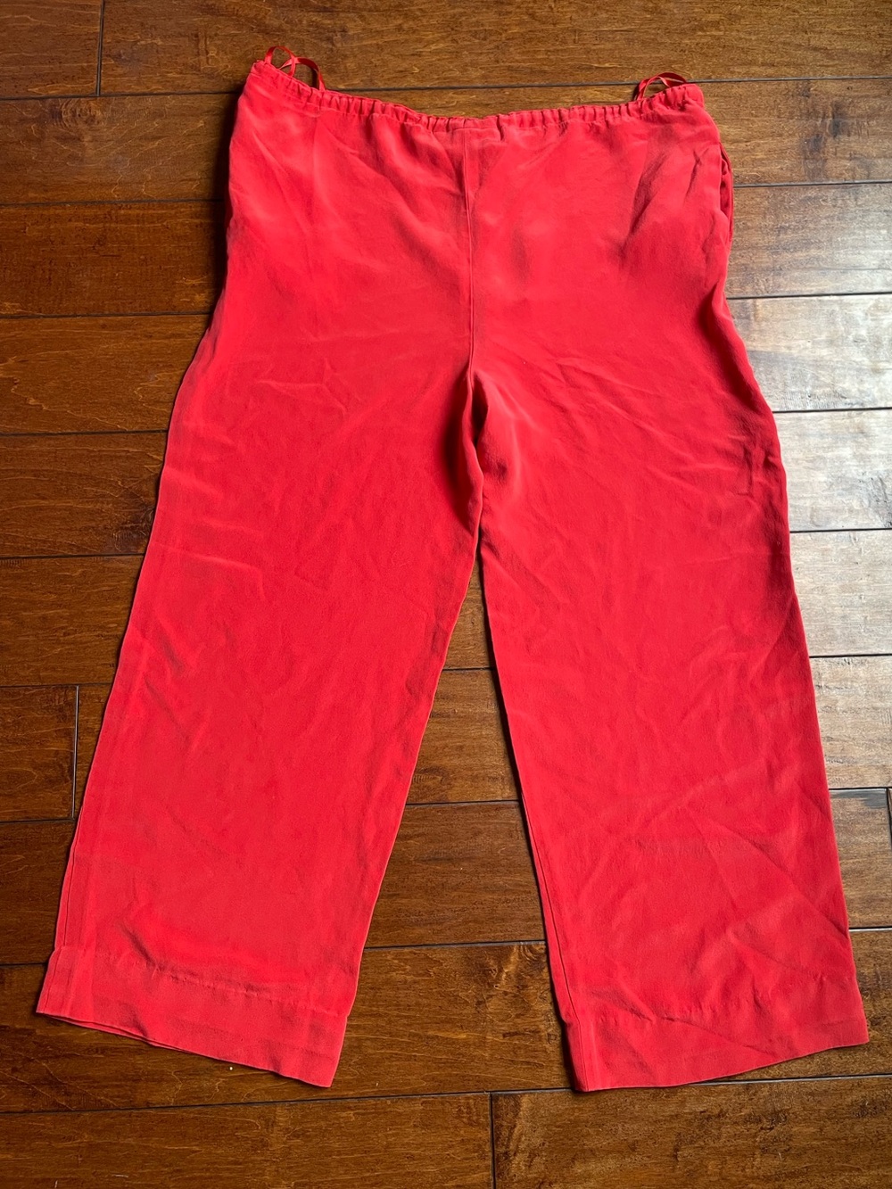 Vintage Linda Allard Ellen Tracy Red 100% Silk Wide-Leg lounge comfort Pants M